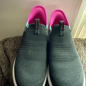 Women's Black and Pink Slip-On Sneakers